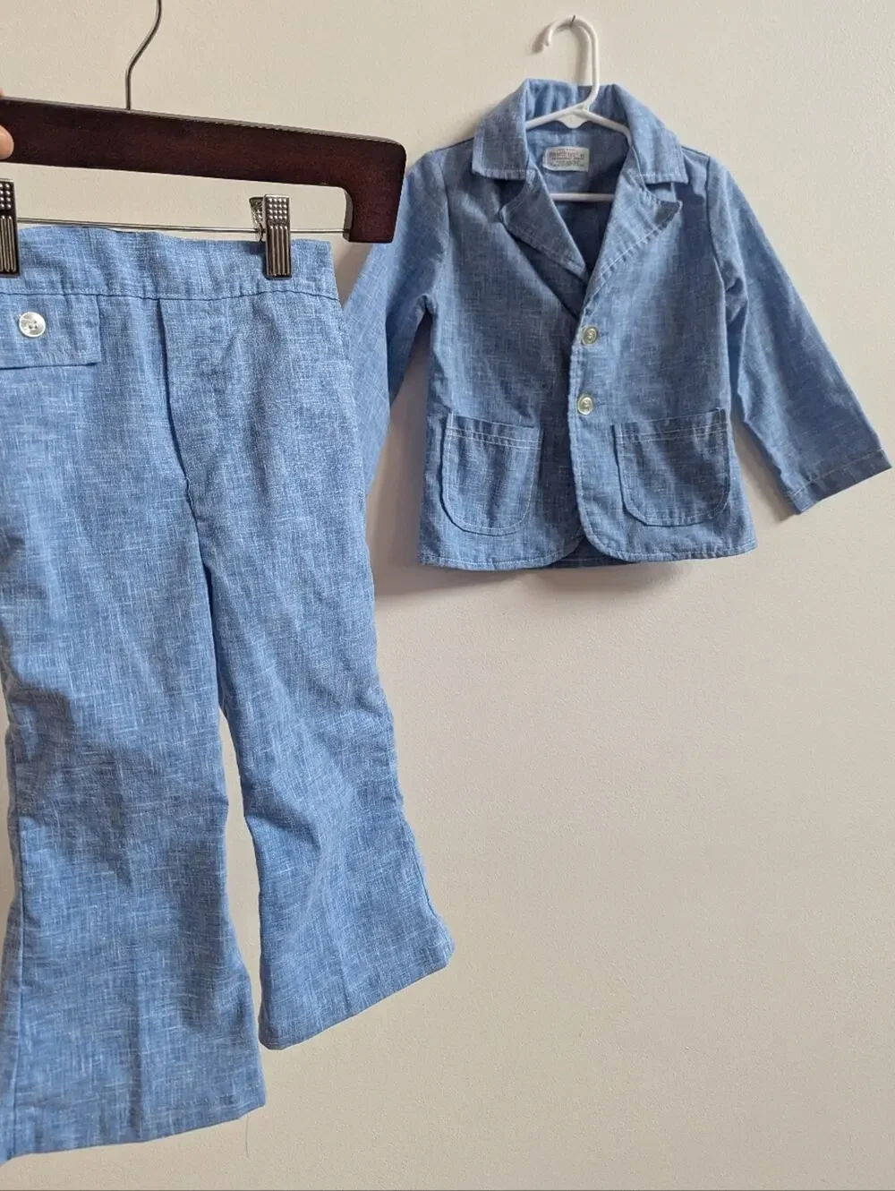 Vtg Healthtex 70s Suit 3-4T Blue Chambray Flare Pants